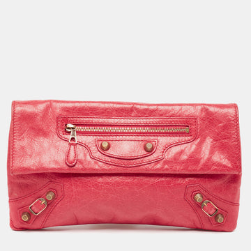 BALENCIAGA Dark Pink Leather RGH Envelope Clutch
