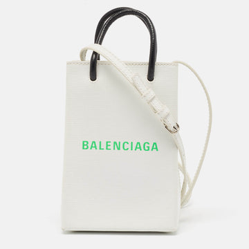 BALENCIAGA White Logo Shopping Phone Holder Crossbody Bag