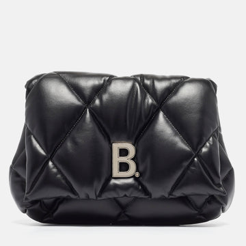 BALENCIAGA Black Quilted Leather Touch Puffy Clutch