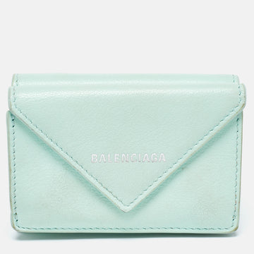 BALENCIAGA Mint Green Leather Mini Papier Wallet