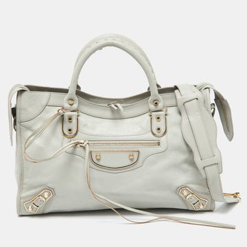 BALENCIAGA Gris Glace Leather Classic Metallic Edge City Tote