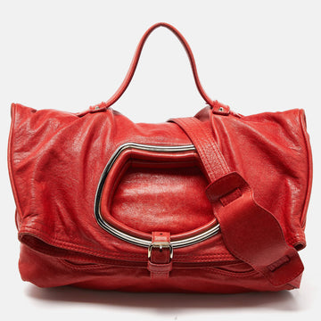 BALENCIAGA Red Leather Convertible Bracelet Bag