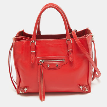 BALENCIAGA Red Leather Mini Papier A4 Tote