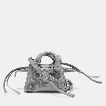 BALENCIAGA Grey Leather Super Nano Classic City Crossbody Bag