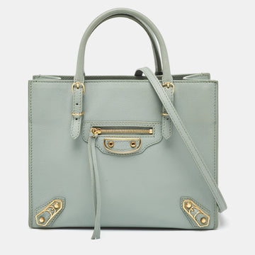 BALENCIAGA Light Green Leather Mini Papier A4 Tote