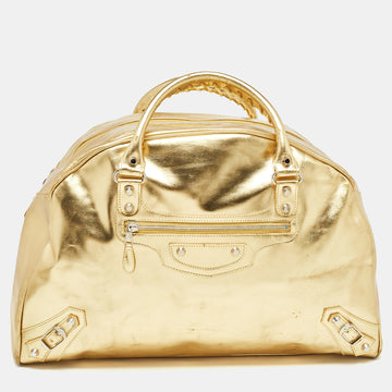 BALENCIAGA Metallic Gold Leather Bowling MM Bag