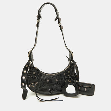 BALENCIAGA Black Leather XS Le Cagole Shoulder Bag