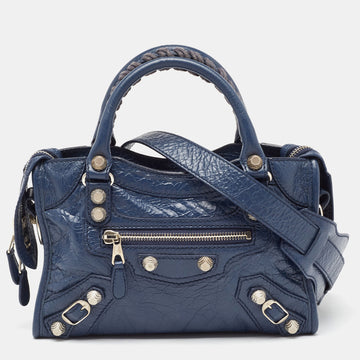 BALENCIAGA Blue Leather Mini Classic City Bag