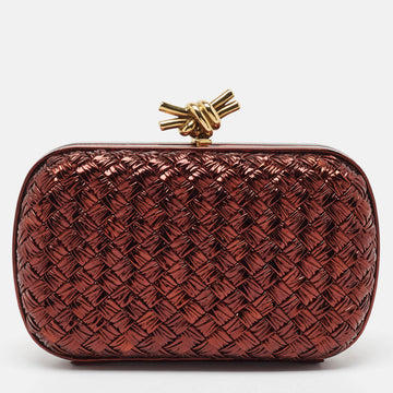 BOTTEGA VENETA Metallic Brown Intrecciato Leather Knot Clutch