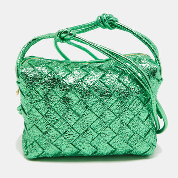 BOTTEGA VENETA Metallic Green Intrecciato Leather Mini Loop Camera Bag