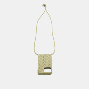 BOTTEGA VENETA Light Green Intrecciato Silicone Rubber iPhone 14 Case On Strap