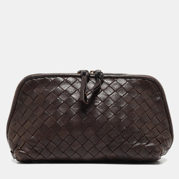 BOTTEGA VENETA Dark Brown Intrecciato Leather Beauty Pouch