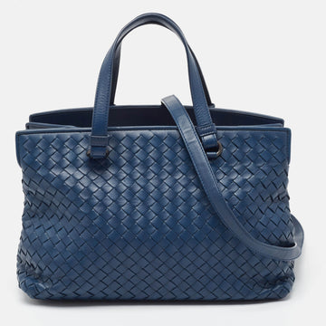 BOTTEGA VENETA Navy Blue Intrecciato Leather Double Zip Tote