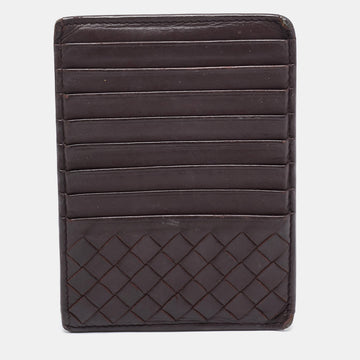 BOTTEGA VENETA Dark Burgundy Intrecciato Leather Zip Card Holder