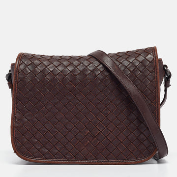 BOTTEGA VENETA Burgundy Intrecciato Leather Flap Crossbody Bag