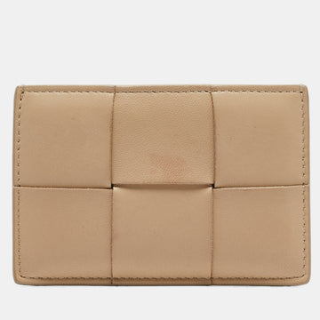 BOTTEGA VENETA Cream Intrecciato Leather Cassette Flat Card Holder