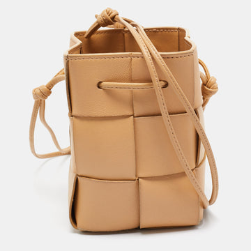 BOTTEGA VENETA Beige Intreccio Leather Mini Cassette Bucket Bag