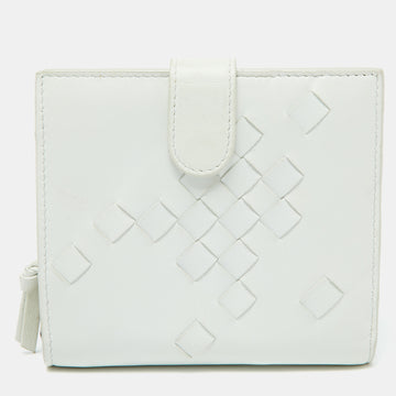 BOTTEGA VENETA Off White Intrecciato Leather Compact Wallet