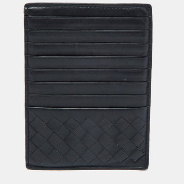 BOTTEGA VENETA Dark Blue Intrecciato Leather Zip Card Holder