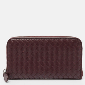 BOTTEGA VENETA Burgundy Intrecciato Leather Zip Around Wallet
