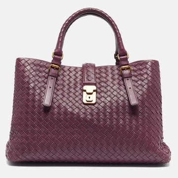 BOTTEGA VENETA Plum Intrecciato Leather Medium Roma Tote