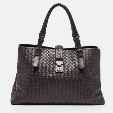 BOTTEGA VENETA Dark Brown Intrecciato Leather Medium Roma Tote