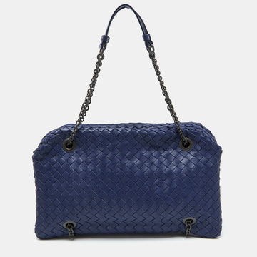BOTTEGA VENETA Blue Intrecciato Leather Chain Bag