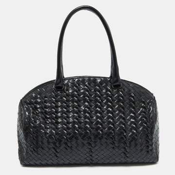 BOTTEGA VENETA Black Intrecciato Leather Satchel