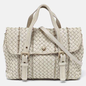 BOTTEGA VENETA Cream Intrecciato Leather Vivo Cervo Satchel