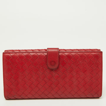 BOTTEGA VENETA Red Intrecciato Leather Flap Continental Wallet