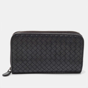 BOTTEGA VENETA Black Intrecciato Leather Zip Around Wallet