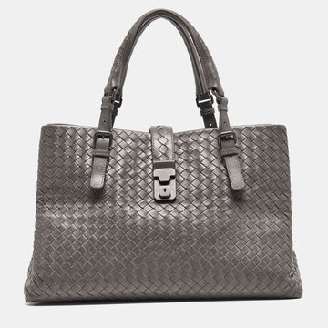 BOTTEGA VENETA Grey Intrecciato Leather Medium Roma Tote