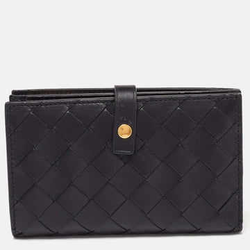 BOTTEGA VENETA Black Intrecciato Leather Continental Wallet