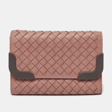 BOTTEGA VENETA Dusty Pink Intrecciato Leather Trifold Wallet