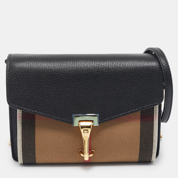 BURBERRY Black House Check Canvas and Leather Macken Crossbody Bag