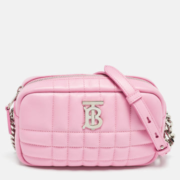 BURBERRY Pink Quilted Leather Mini Lola Camera Bag