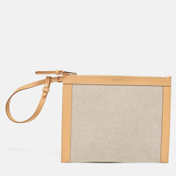 BURBERRY Beige/Tan Canvas and Leather Wristlet Pouch