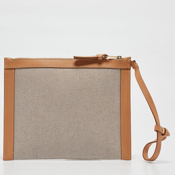 BURBERRY Beige/Tan Canvas and Leather Wristlet Pouch