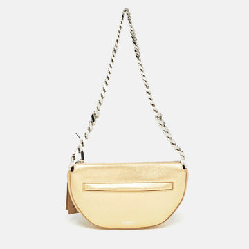 BURBERRY Gold Leather Mini Olympia Zip Chain Bag