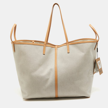 BURBERRY Beige Canvas and Leather XL Beach Tote