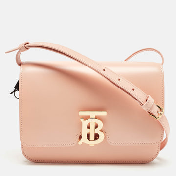 BURBERRY Peach Pink Leather Small TB Shoulder Bag