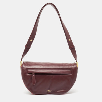 BURBERRY Maroon Leather Small Olympia Shoulder Bag