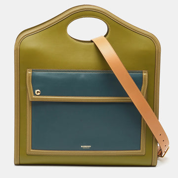 BURBERRY Green/Blue Leather Medium Pocket Bag