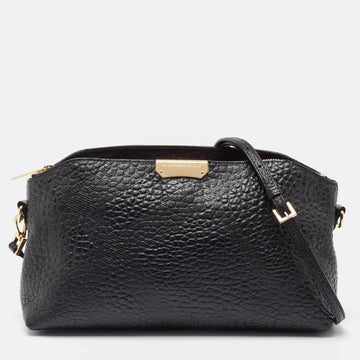 BURBERRY Black Embossed Check Leather Chichester Crossbody Bag