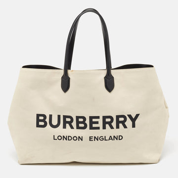 BURBERRY Off White Canvas Lewes Tote