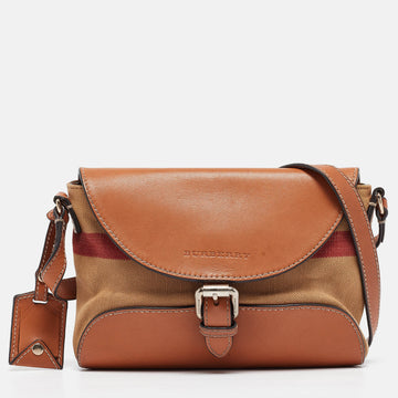 BURBERRY Brown Mega Check Canvas and Leather Henham Crossbody Bag