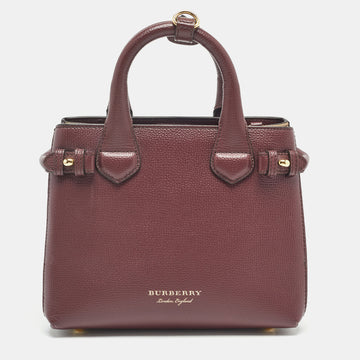BURBERRY Burgundy/Beige House Check Fabric and Leather Mini Banner Tote