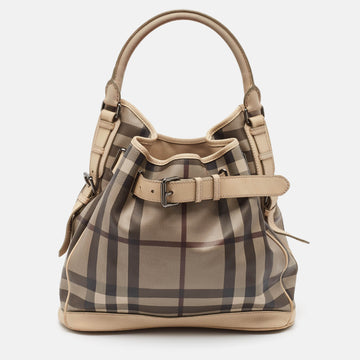 BURBERRY Smoke Check Coated Canvas and Leather Walden Tote
