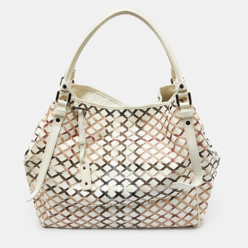 BURBERRY Beige House Check Canvas and Patent Leather Tote