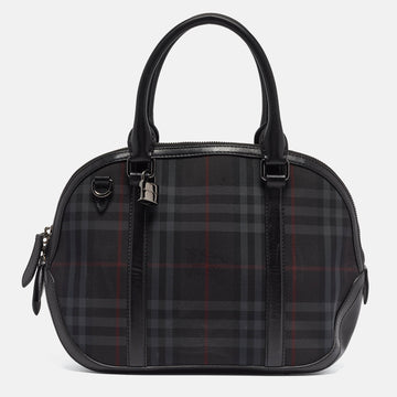 BURBERRY Black Haymarket Check Nylon and Leather Orchard Bag